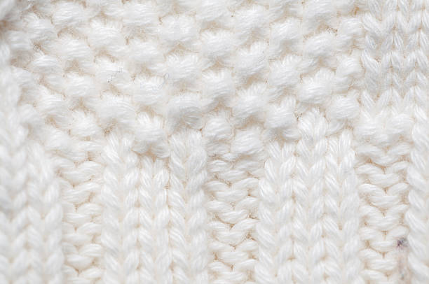 Close-up of a white knitted blanket showing intricate textured stitch patterns.